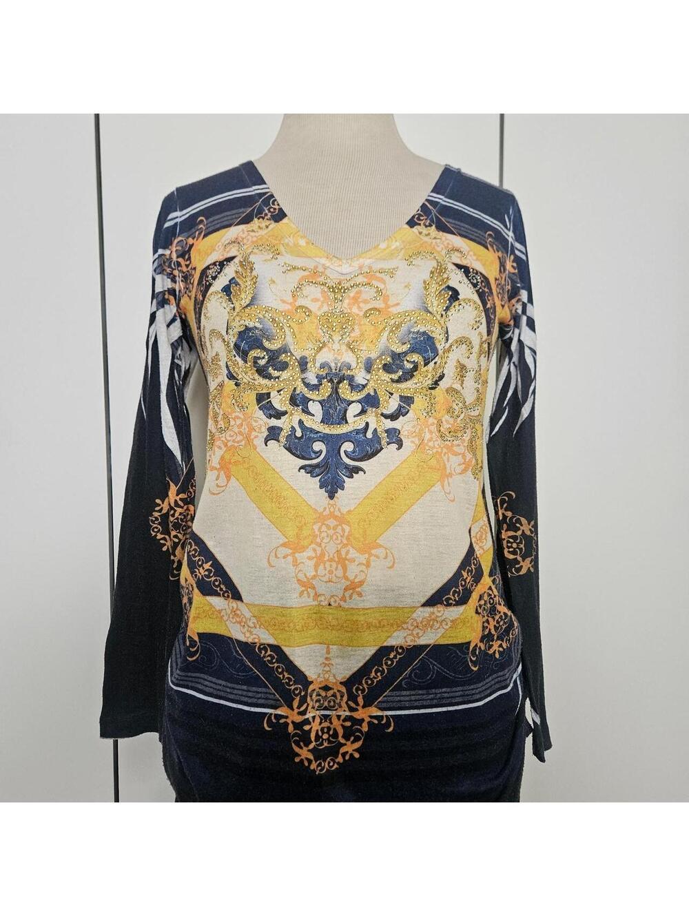 Cache Long Sleeve Graphic T, Rhinestones Y2k Style